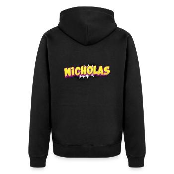 Nicholas Nom personnalisé Style bande dessinée Pop Art, - Veste à capuche bio Premium Unisexe - noir - Dos - Nico (187cm)