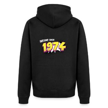 Retro 49th birthday in Pop Art Comic Book Style - Unisex Premium Organic Zip Hoodie - black - Back - Nico (187cm)