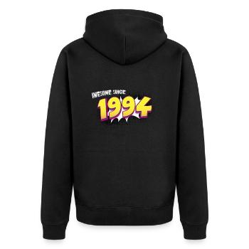 Retro 29. Geburtstag im Pop Art Comic Stil - Unisex Premium Bio Zip Hoodie - Schwarz - Hinten - Nico (187cm)
