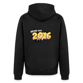 Retro 7th birthday in Pop Art Comic Book Style - Unisex Premium Organic Zip Hoodie - black - Back - Nico (187cm)