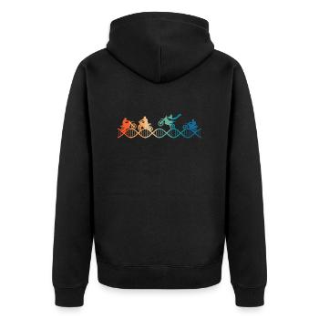 Motorradfahren liegt mir im Blut - Unisex Premium Bio Zip Hoodie - Schwarz - Hinten - Nico (187cm)