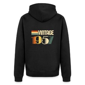 Jahrgang 1957 - 1957 Jubiläumsgeschenk - Unisex Premium Bio Zip Hoodie - Schwarz - Hinten - Nico (187cm)