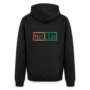 Hello in Pixels - Unisex Premium Organic Zip Hoodie - black - Back - Nico (187cm)