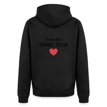 Ich werde eine große Schwester sein - Unisex Premium Bio Zip Hoodie - Schwarz - Hinten - Nico (187cm)