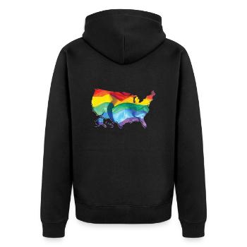 États-Unis | Drapeau réel | LGBTQIA+ - Veste à capuche bio Premium Unisexe - noir - Dos - Nico (187cm)