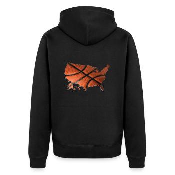 USA | echter Basketball | Landkarte - Unisex Premium Bio Zip Hoodie - Schwarz - Hinten - Nico (187cm)