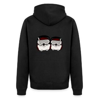 2 Süße DJ Igel Sonnenbrille Team Crew Party Musik - Unisex Premium Bio Zip Hoodie - Schwarz - Hinten - Nico (187cm)