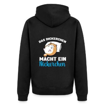Katze Das Dickerchen macht ein Nickerchen - Unisex Premium Bio Zip Hoodie - Schwarz - Hinten - Nico (187cm)