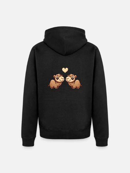Chameau dessin animé amour - Veste à capuche bio Premium Unisexe - noir