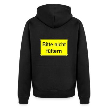 Bitte nicht füttern - Unisex Premium Bio Zip Hoodie - Schwarz - Hinten - Nico (187cm)