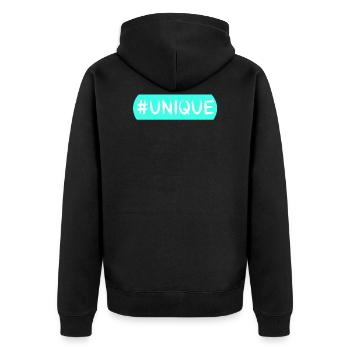 #Unique, Einzigartig, Besonders, Social,Hashtag - Unisex Premium Bio Zip Hoodie - Schwarz - Hinten - Nico (187cm)