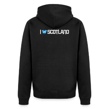Ich liebe Schottland - Unisex Premium Bio Zip Hoodie - Schwarz - Hinten - Nico (187cm)