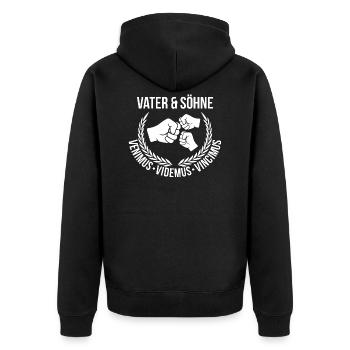Vater und Söhne - lateinischer Teamspruch - Unisex Premium Bio Zip Hoodie - Schwarz - Hinten - Nico (187cm)