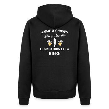 J'aime 2 choses le marathon et la bière t-shirt - Veste à capuche bio Premium Unisexe - noir - Dos - Nico (187cm)