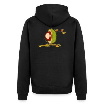 Lustige Kastanie wandert im Herbst - Unisex Premium Bio Zip Hoodie - Schwarz - Hinten - Nico (187cm)