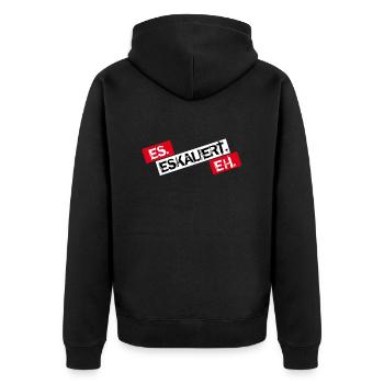 Es Eskaliert Eh - Unisex Premium Bio Zip Hoodie - Schwarz - Hinten - Nico (187cm)