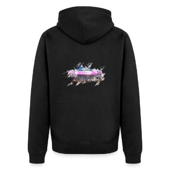 Cadillac Auto USA Amerika Oldtimer Vintage pink - Unisex Premium Bio Zip Hoodie - Schwarz - Hinten - Nico (187cm)