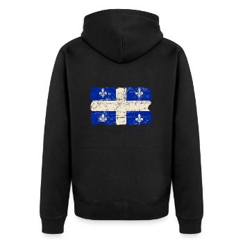Québec Flag - Canada - Vintage Look - Unisex Premium Bio Zip Hoodie - Schwarz - Hinten - Nico (187cm)