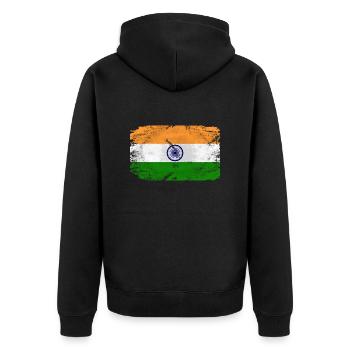 India Flag - Vintage Look - Unisex Premium Bio Zip Hoodie - Schwarz - Hinten - Nico (187cm)
