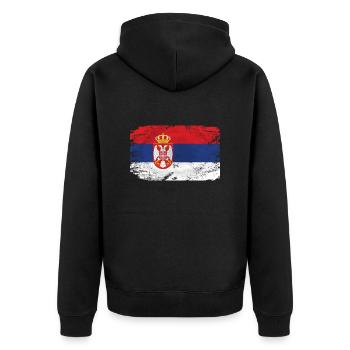 Serbia Flag - Vintage Look - Unisex Premium Bio Zip Hoodie - Schwarz - Hinten - Nico (187cm)
