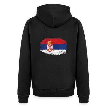 Serbia Flag - Vintage Look - Unisex Premium Bio Zip Hoodie - Schwarz - Hinten - Nico (187cm)