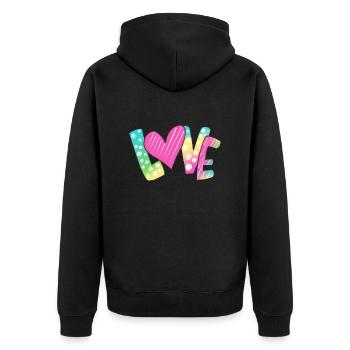 Liebe kunterbunt - Unisex Premium Bio Zip Hoodie - Schwarz - Hinten - Nico (187cm)