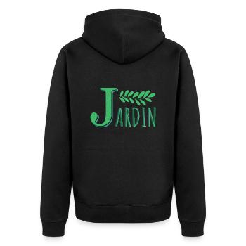 JARDIN J majuscule vert - Veste à capuche bio Premium Unisexe - noir - Dos - Nico (187cm)