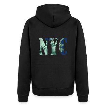 Typographie de New York avec la Statue de la Liberté - Veste à capuche bio Premium Unisexe - noir - Dos - Nico (187cm)