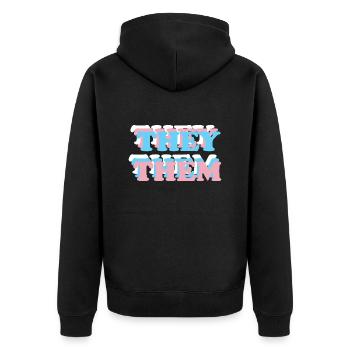 Ils / Eux pronoms trans non-binaires agender LGBT - Veste à capuche bio Premium Unisexe - noir - Dos - Nico (187cm)