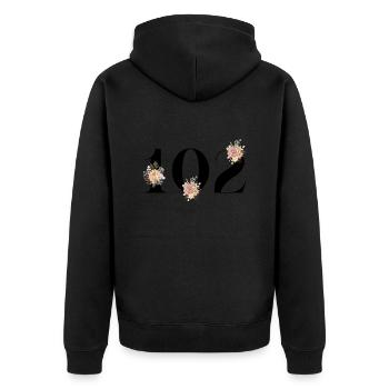 102e anniversaire fleuris (Cadeau de 102 ans) - Veste à capuche bio Premium Unisexe - noir - Dos - Nico (187cm)