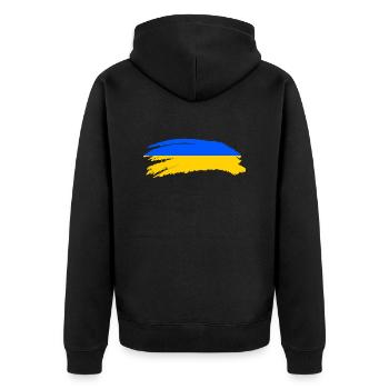 Ukraine Flagge Wappen - Unisex Premium Bio Zip Hoodie - Schwarz - Hinten - Nico (187cm)