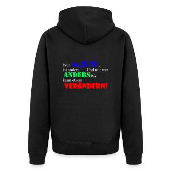 Wer auffällt ist anders! - Unisex Premium Bio Zip Hoodie - Schwarz - Hinten - Nico (187cm)