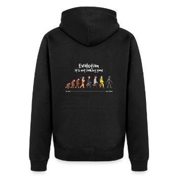 Evolution sieht es nicht gut aus - Unisex Premium Bio Zip Hoodie - Schwarz - Hinten - Nico (187cm)