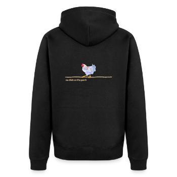 Sei kein Huhn auf der Stange! - Unisex Premium Bio Zip Hoodie - Schwarz - Hinten - Nico (187cm)