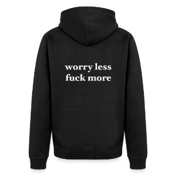 worry less - Unisex Premium Organic Zip Hoodie - black - Back - Nico (187cm)