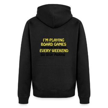 boardgame chess backgammon game night - Unisex Premium Bio Zip Hoodie - Schwarz - Hinten - Nico (187cm)