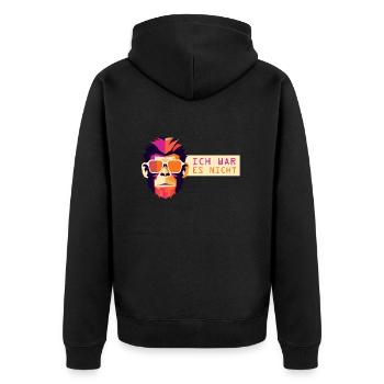 Ich war es nicht Affe - Unisex Premium Bio Zip Hoodie - Schwarz - Hinten - Nico (187cm)