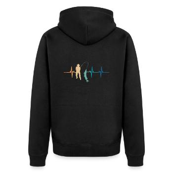 Fisherman's Heartbeat - Unisex Premium Organic Zip Hoodie - black - Back - Nico (187cm)