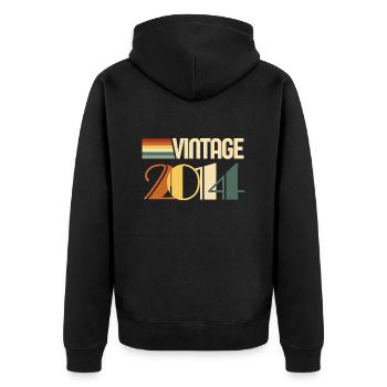 Jahrgang 2014 - 2014 Jubiläumsgeschenk - Unisex Premium Bio Zip Hoodie - Schwarz - Hinten - Nico (187cm)