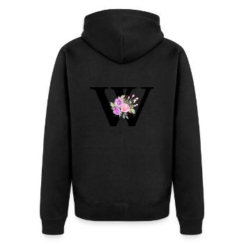 Purple floral w letter - Unisex Premium Organic Zip Hoodie - black - Back - Nico (187cm)