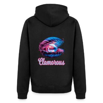 Clamorouse Muschel mit einer Perle Design - Unisex Premium Bio Zip Hoodie - Schwarz - Hinten - Nico (187cm)