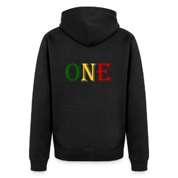 Eins - Unisex Premium Bio Zip Hoodie - Schwarz - Hinten - Nico (187cm)