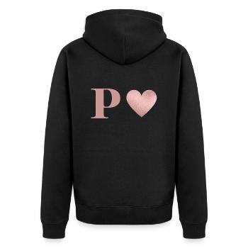 Buchstabe p Herz roségold - Unisex Premium Bio Zip Hoodie - Schwarz - Hinten - Nico (187cm)
