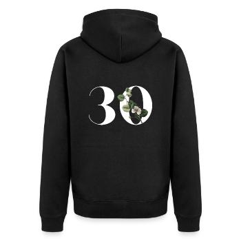 Nummer 30 Blumengrün - 30. Blumengeburtstag - Unisex Premium Bio Zip Hoodie - Schwarz - Hinten - Nico (187cm)