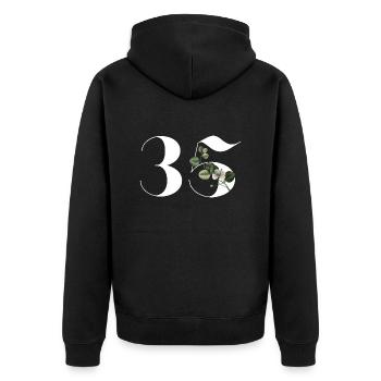 Nummer 35 Blumengrün - 35. Blumenjubiläum - Unisex Premium Bio Zip Hoodie - Schwarz - Hinten - Nico (187cm)