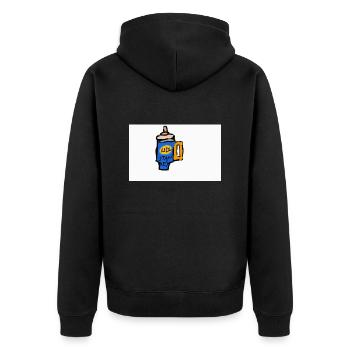 Hier sind wohl die feinsten Produkte - Unisex Premium Bio Zip Hoodie - Schwarz - Hinten - Nico (187cm)