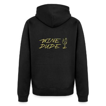 Wein Alter gelb mit weinglas Zeichnung - Unisex Premium Bio Zip Hoodie - Schwarz - Hinten - Nico (187cm)