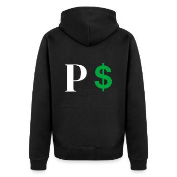 Buchstabe p Dollar - Unisex Premium Bio Zip Hoodie - Schwarz - Hinten - Nico (187cm)
