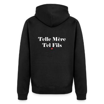 Wie die Mutter, so der Sohn. Mutter-Sohn-Geschenk - Unisex Premium Bio Zip Hoodie - Schwarz - Hinten - Nico (187cm)