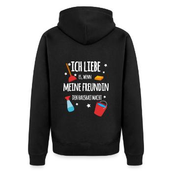 Freund und Freundin Haushalt - Unisex Premium Bio Zip Hoodie - Schwarz - Hinten - Nico (187cm)